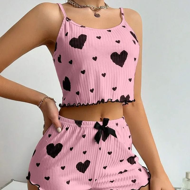 2Piece Womens Love Print Sleepwear Set IndustrialGrade Comfort Breathability 18