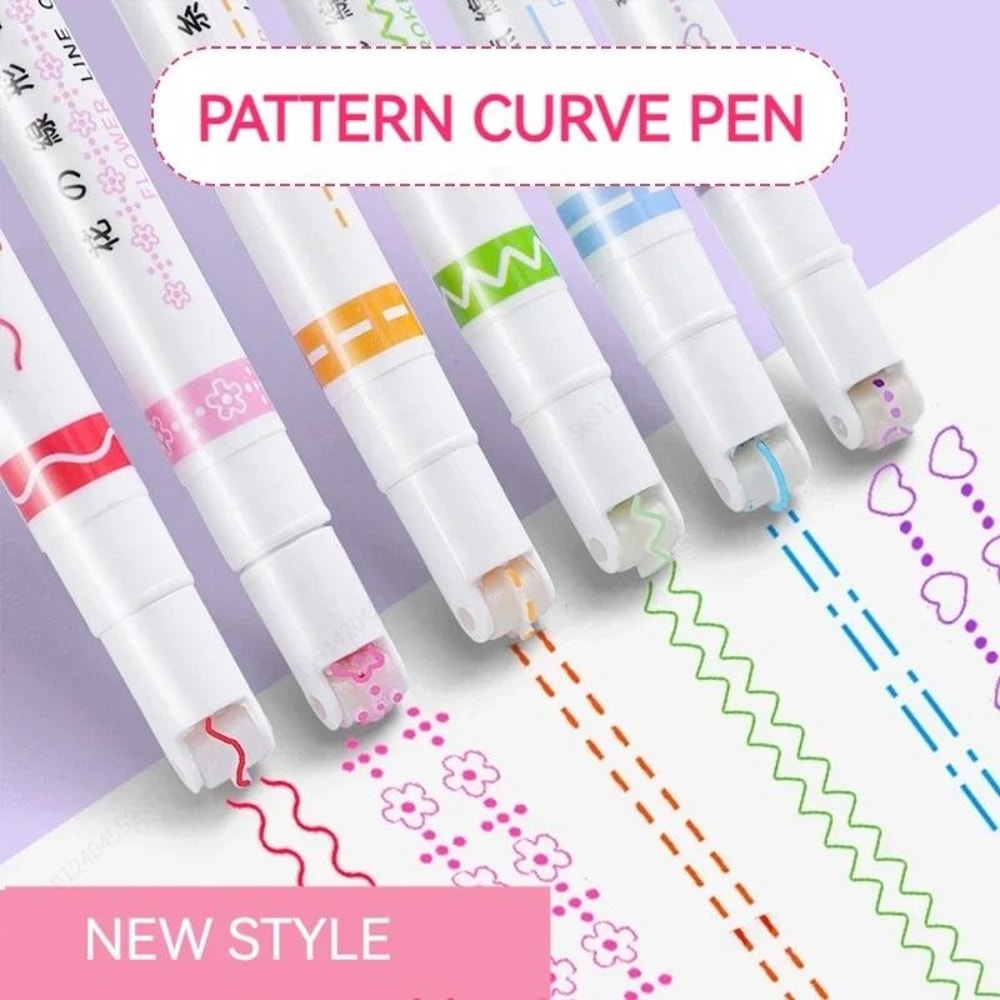 Kawaii Flower Line Shape Roller Curve Highlighter Pen Set 0