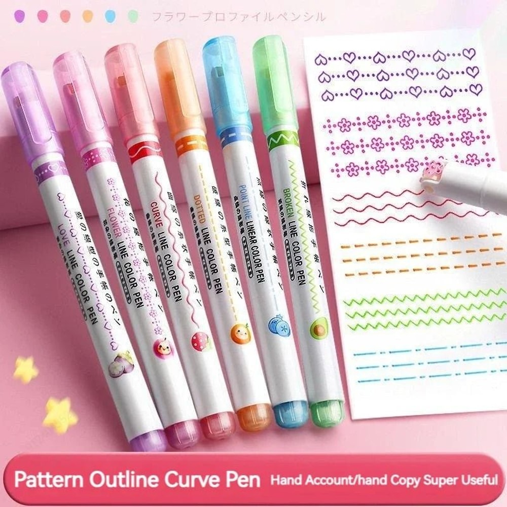 Kawaii Flower Line Shape Roller Curve Highlighter Pen Set 1