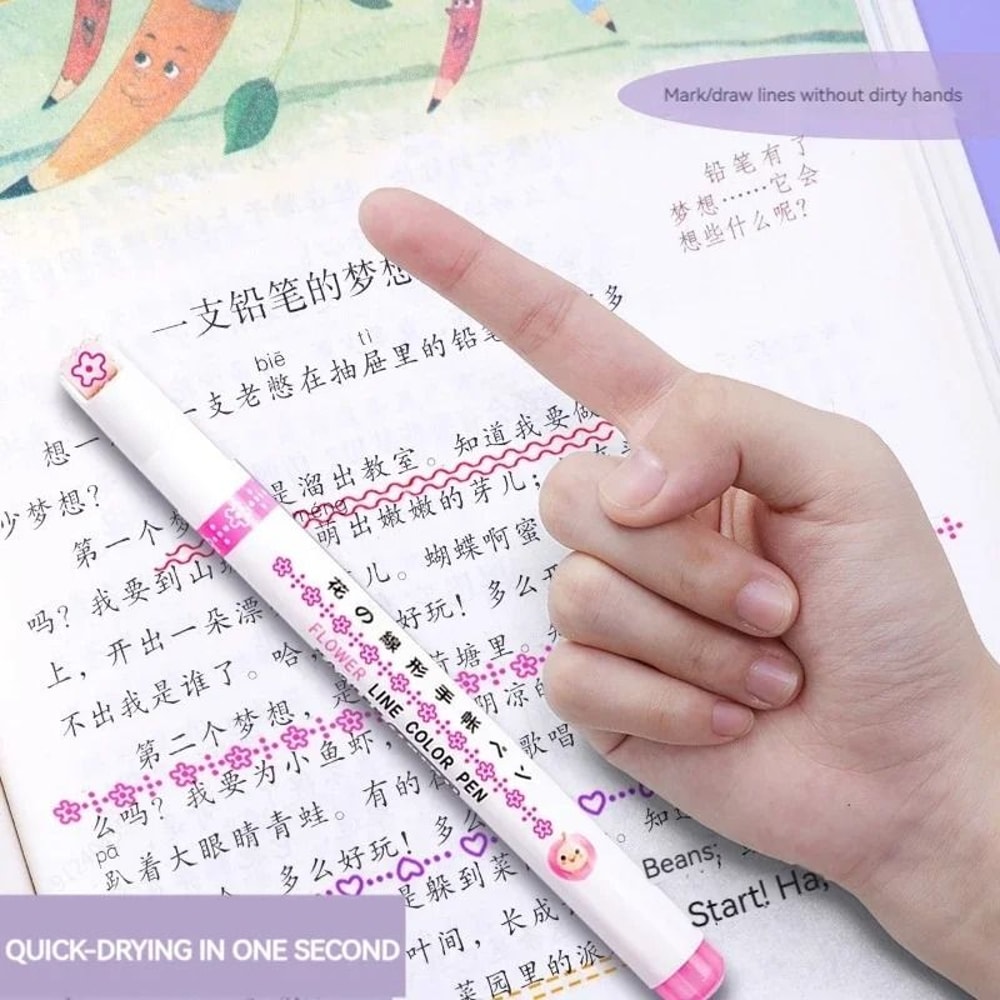 Kawaii Flower Line Shape Roller Curve Highlighter Pen Set 3