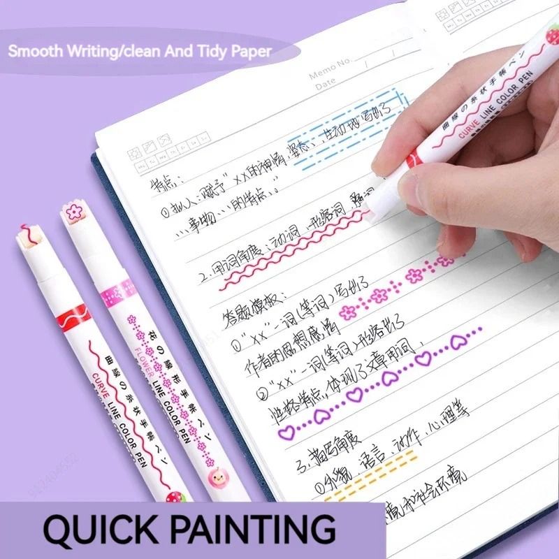 Kawaii Flower Line Shape Roller Curve Highlighter Pen Set 4