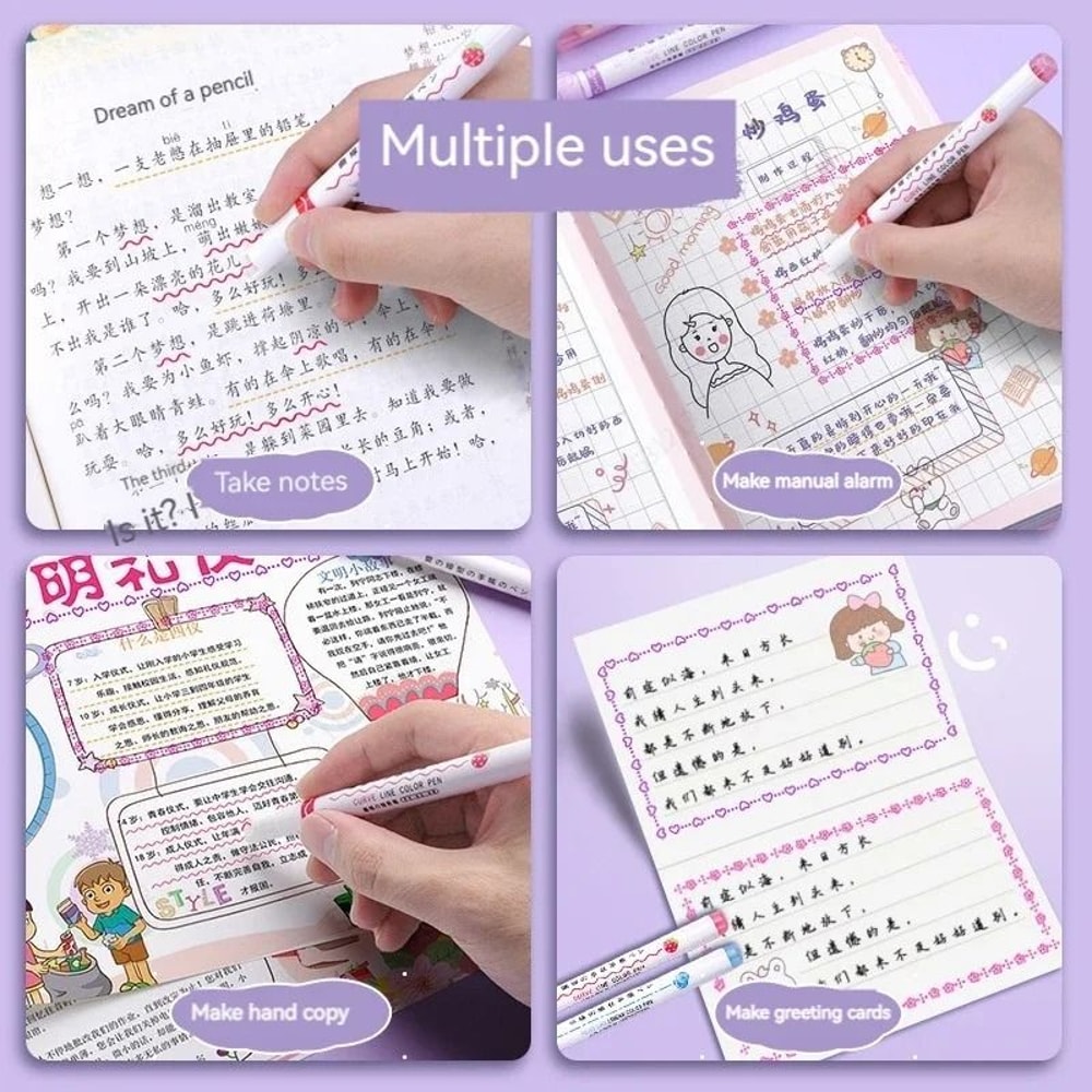 Kawaii Flower Line Shape Roller Curve Highlighter Pen Set 5