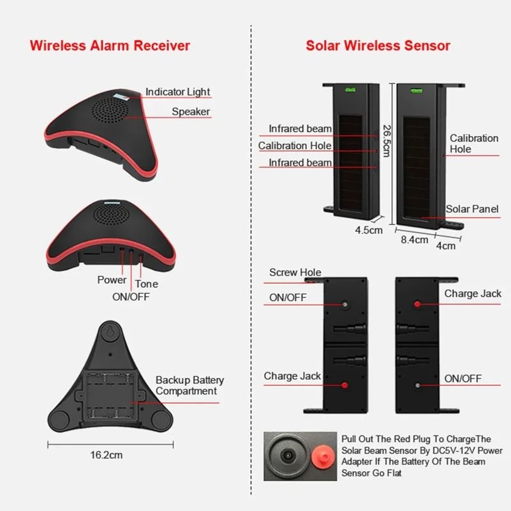 HTZSAFE Solar Beam Sensor Driveway Alarm System 2