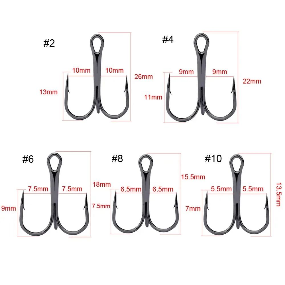 High Carbon Steel Round Bend Treble Fishing Hooks 5