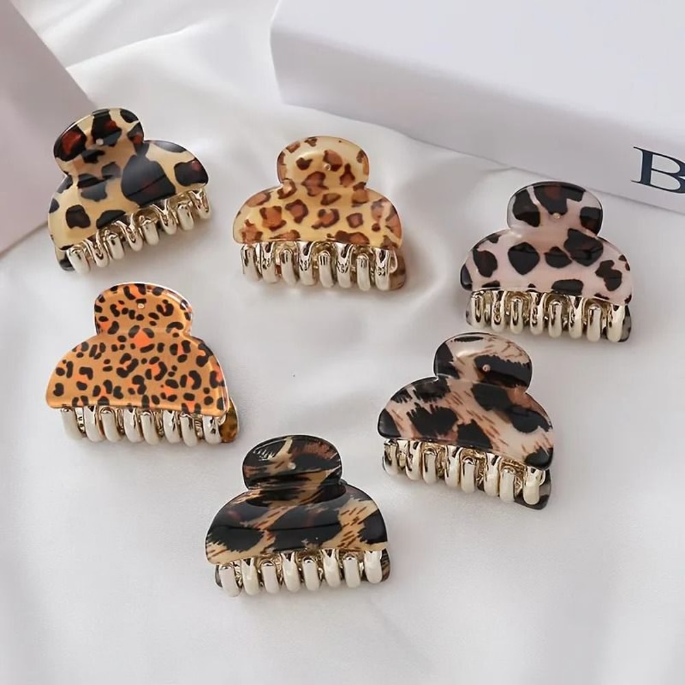 6pcs Small Vintage Leopard Print Acrylic Hair Claw Clips 1