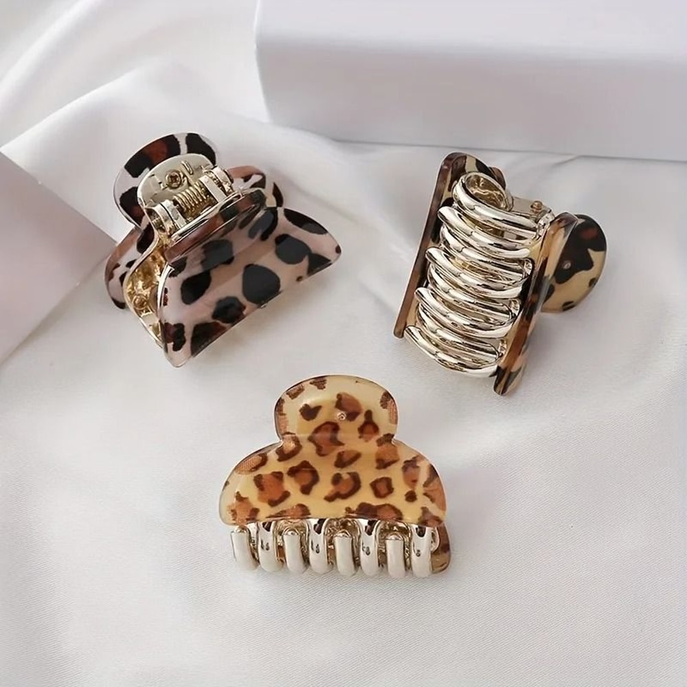 6pcs Small Vintage Leopard Print Acrylic Hair Claw Clips 4