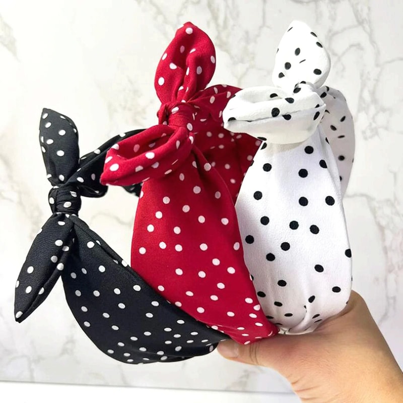 3pcs Vintage Polka Dot Headband Set 1