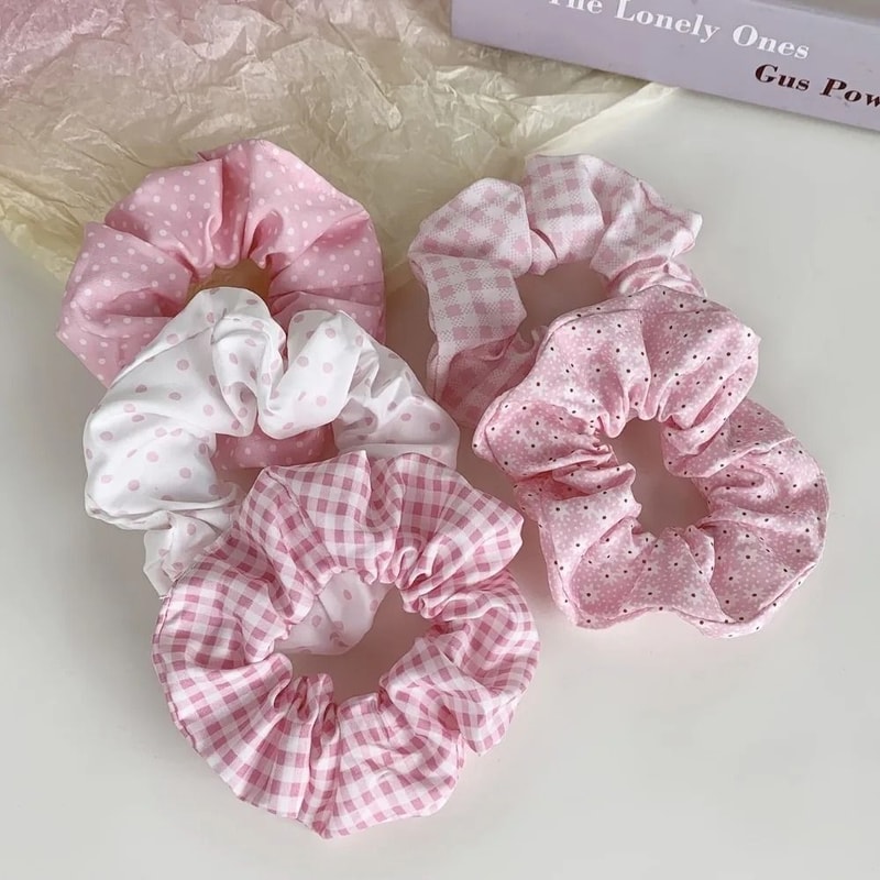 10pcs Polka Dot Floral Fabric Scrunchie Set 2
