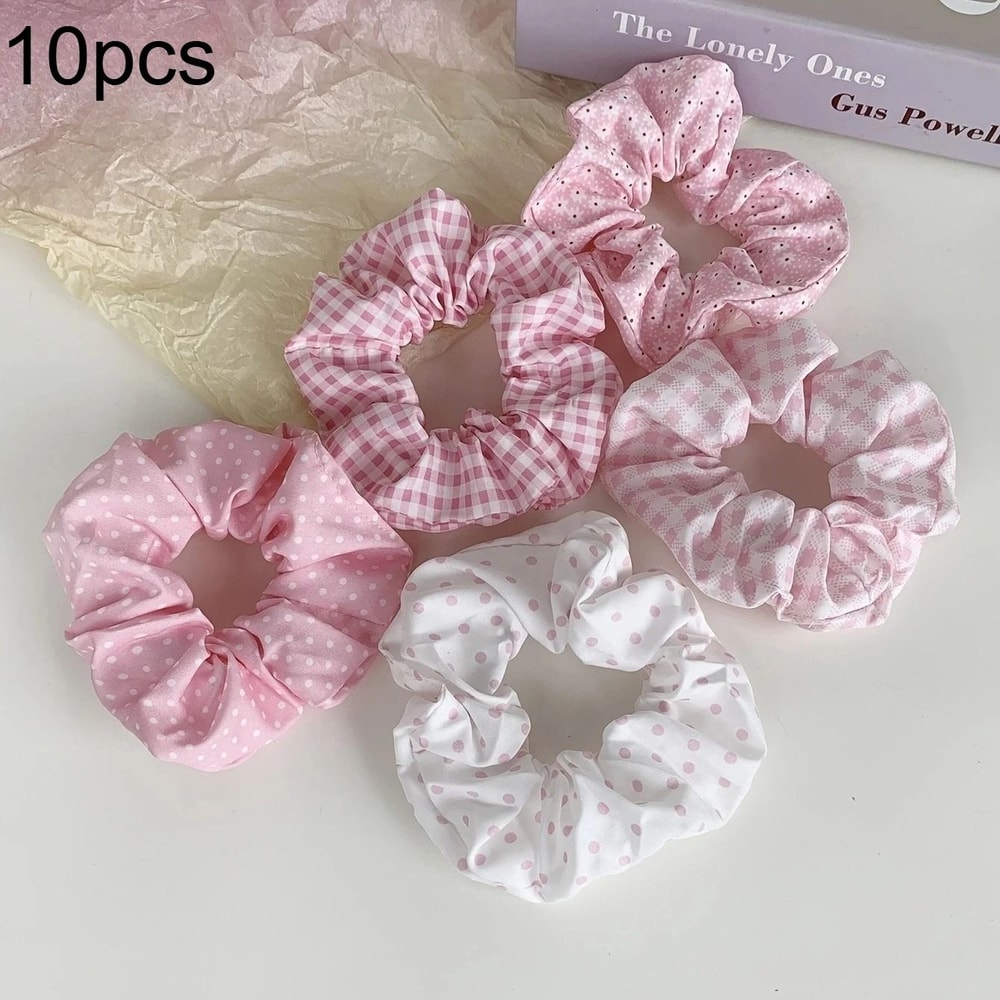 10pcs Polka Dot Floral Fabric Scrunchie Set 5