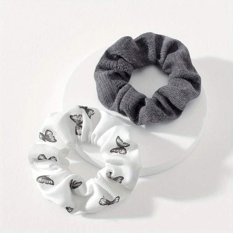 2pcs Butterfly Print Hair Ties Elastic Headbands 2