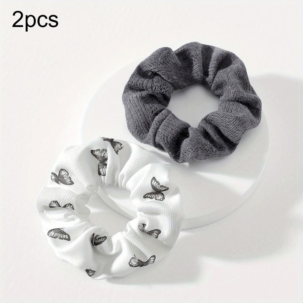 2pcs Butterfly Print Hair Ties Elastic Headbands 6