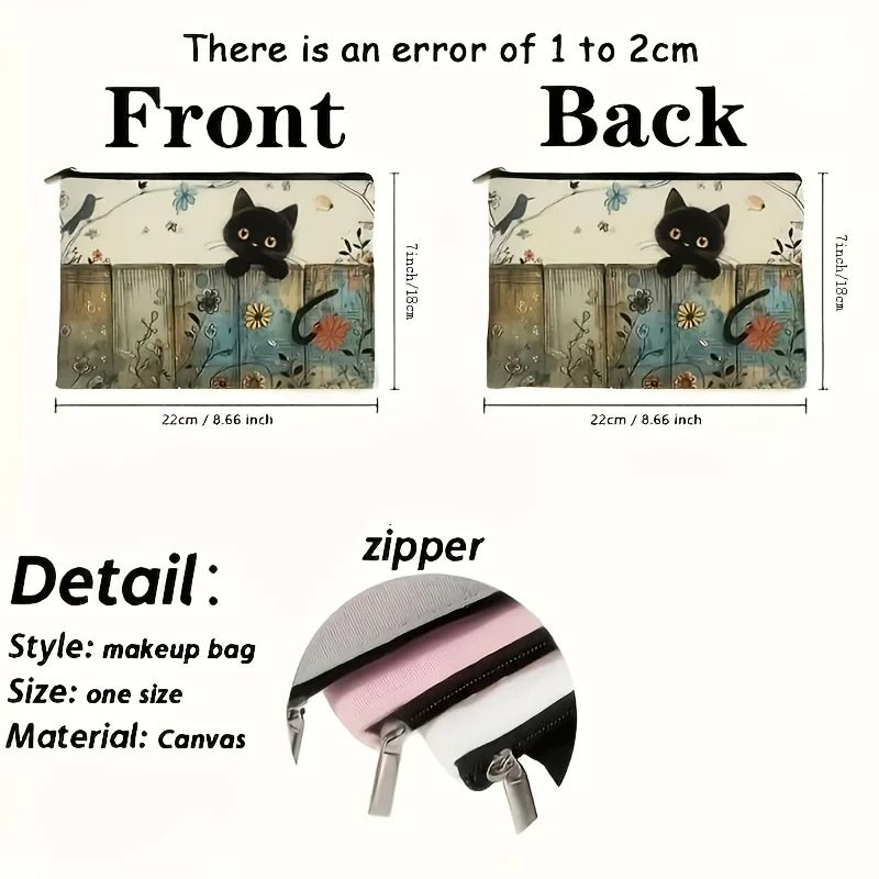 Cute Cat Floral Makeup Jewelry Storage Bag 3