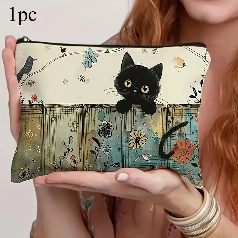 Cute Cat Floral Makeup Jewelry Storage Bag 5