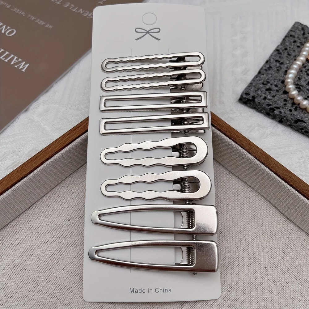 8pcs Elegant Silvery Hair Clips Set 0
