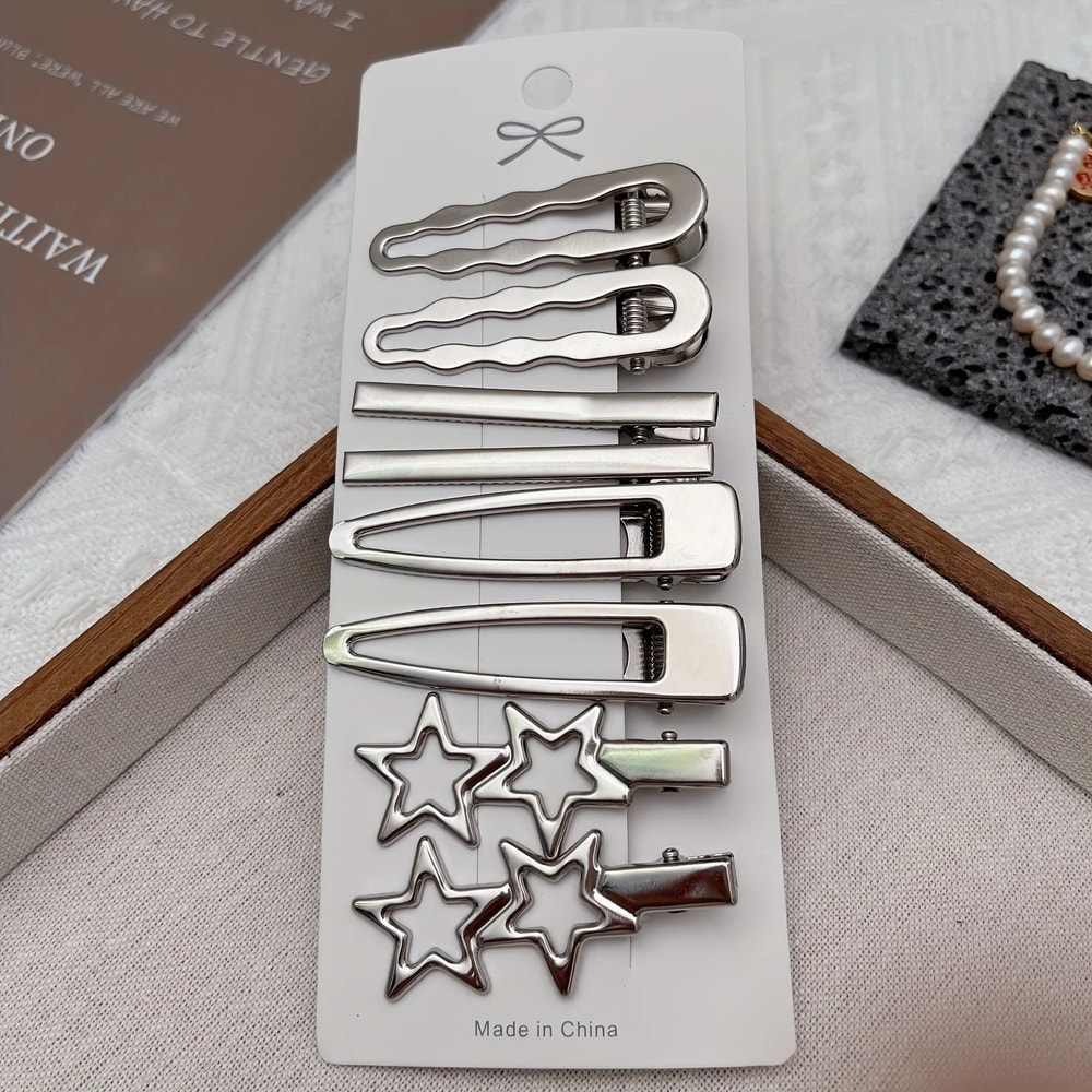 8pcs Elegant Silvery Hair Clips Set 2