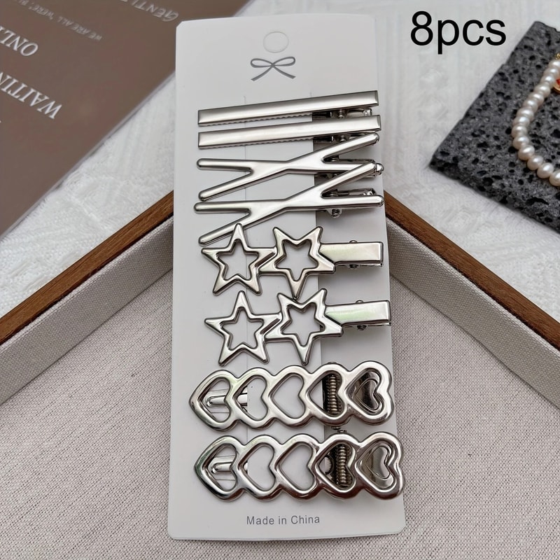 8pcs Elegant Silvery Hair Clips Set 6