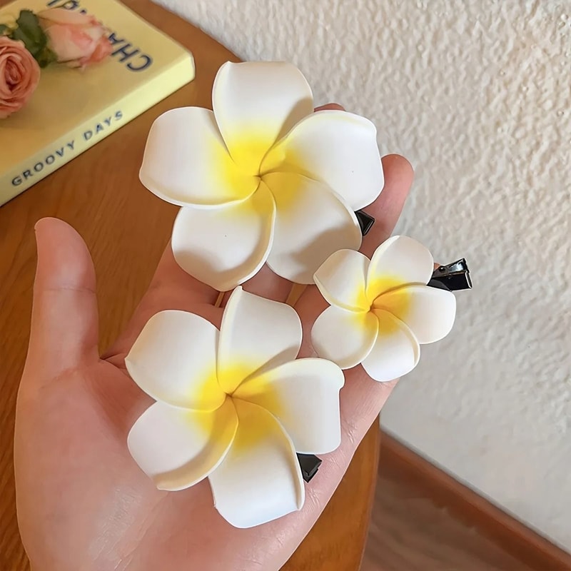 Bohemian Plumeria Floral Hair Clips 0