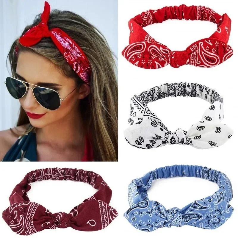 Printed Rabbit Ears Elastic Crossband Headband 0