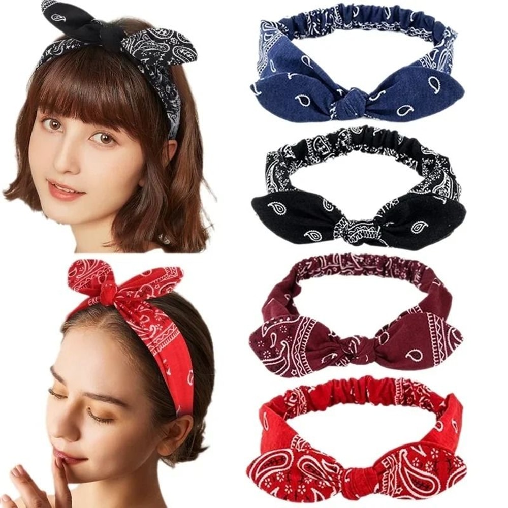 Printed Rabbit Ears Elastic Crossband Headband 1