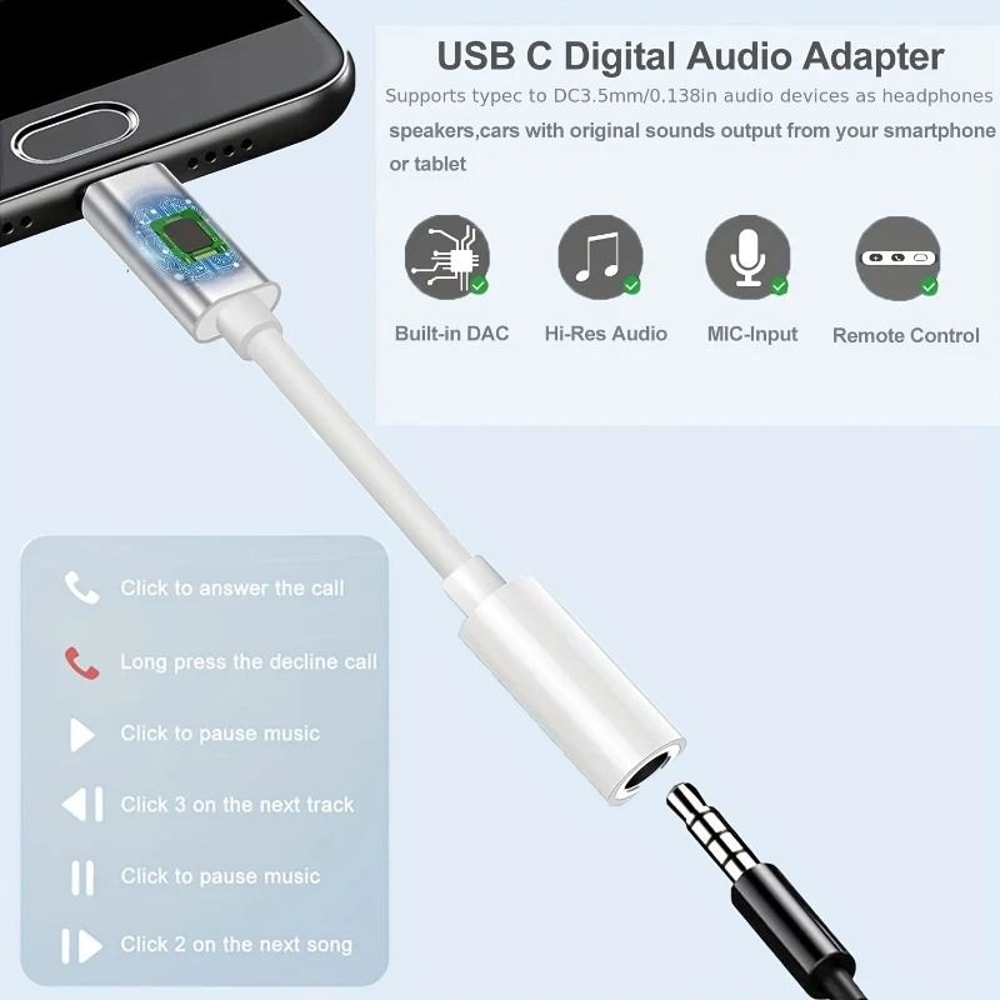 Universal TypeC 8Pin To 35mm Aux Audio Adapter 4