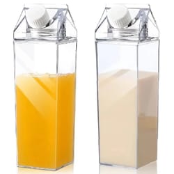 transparent square milk carton water bottle set