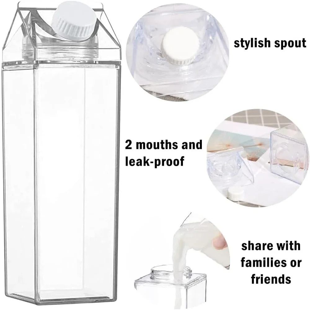 Transparent Square Milk Carton Water Bottle Set 1