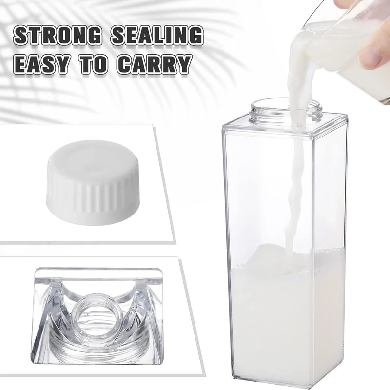 Transparent Square Milk Carton Water Bottle Set 4