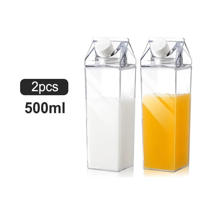 Transparent Square Milk Carton Water Bottle Set 6