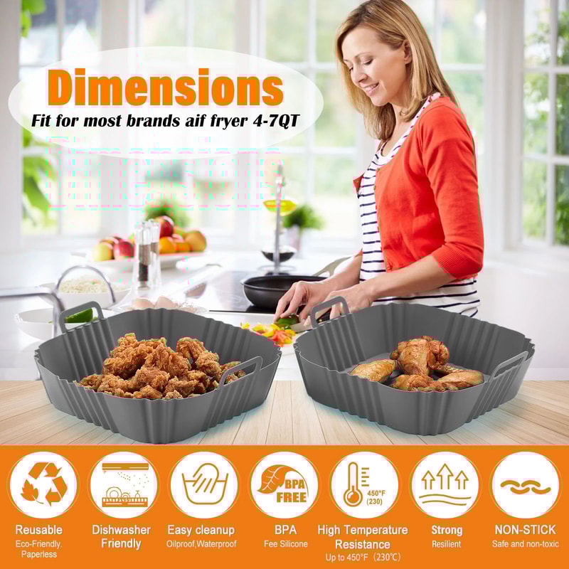 Square Reusable Silicone Air Fryer Pan 2