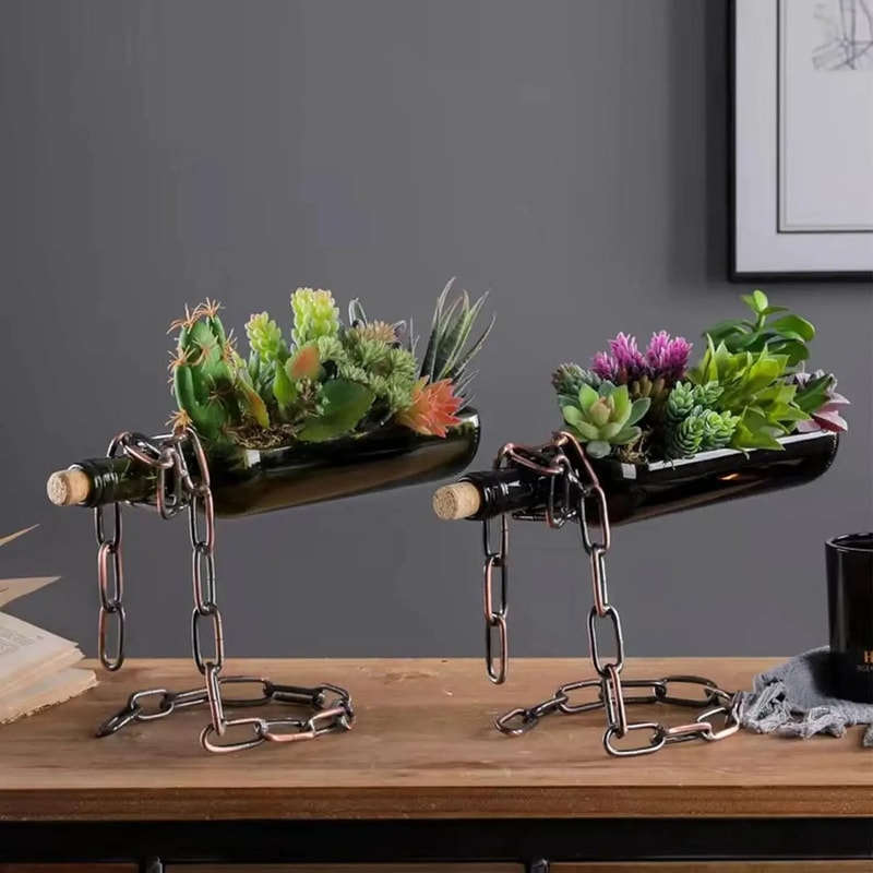 Suspended Chain Metal Wine Bottle Holder 2