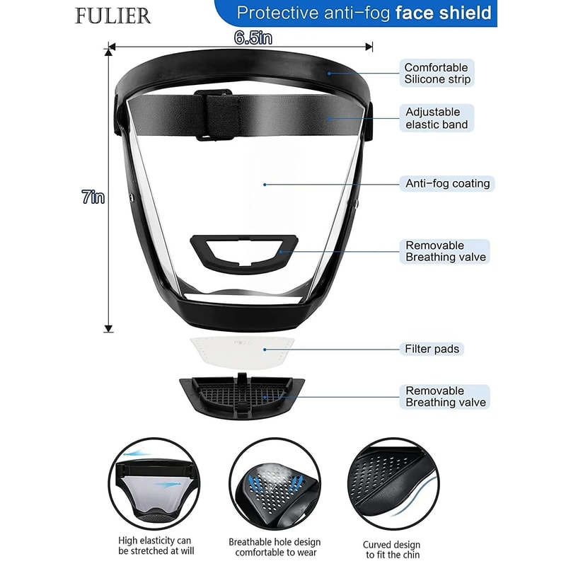 FULIER Transparent AntiFog Full Face Shield 3