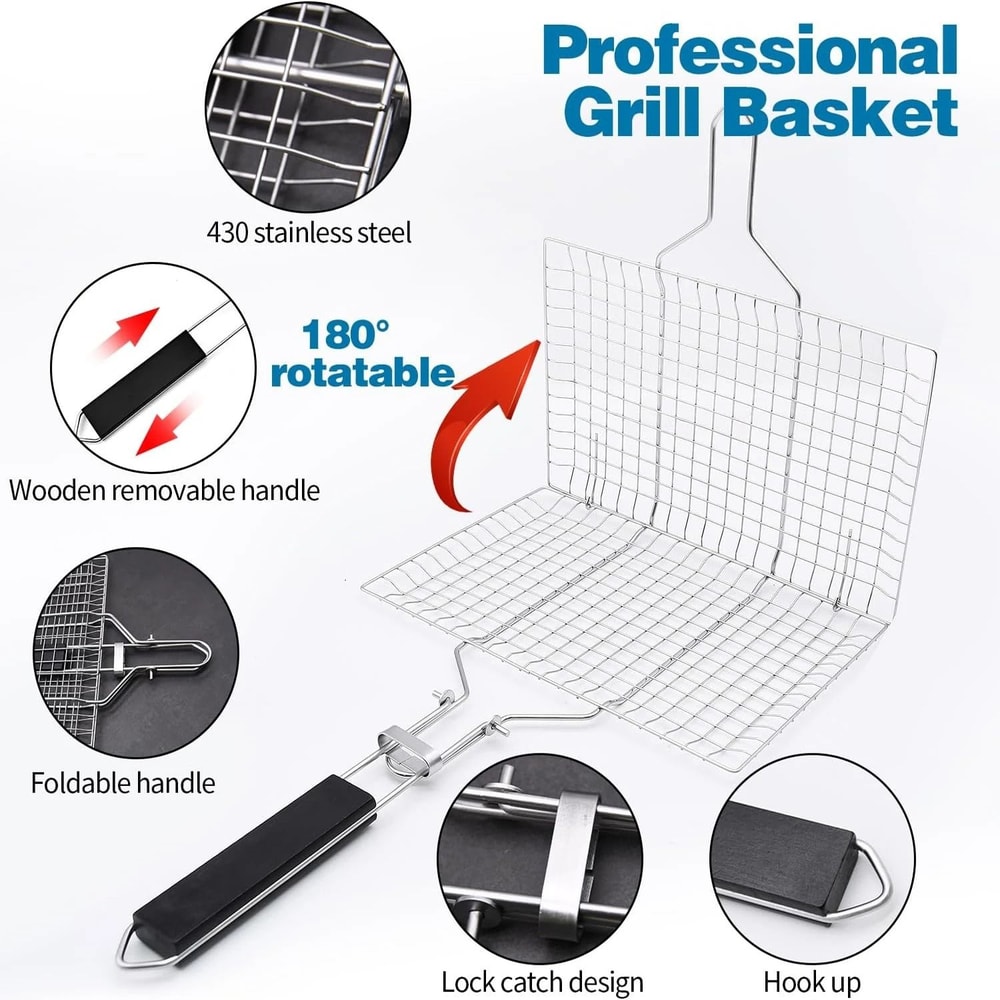 Stainless Steel Folding Grill Basket For Outdoor BBQ 1
