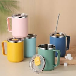 portable traveling insulated stainless steel coffee cup