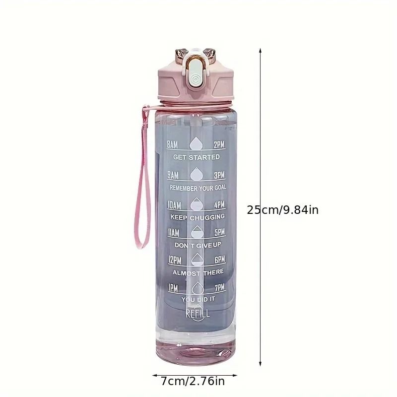 Transparent Sports Water Bottle With Time Scale And Carry Strap 2