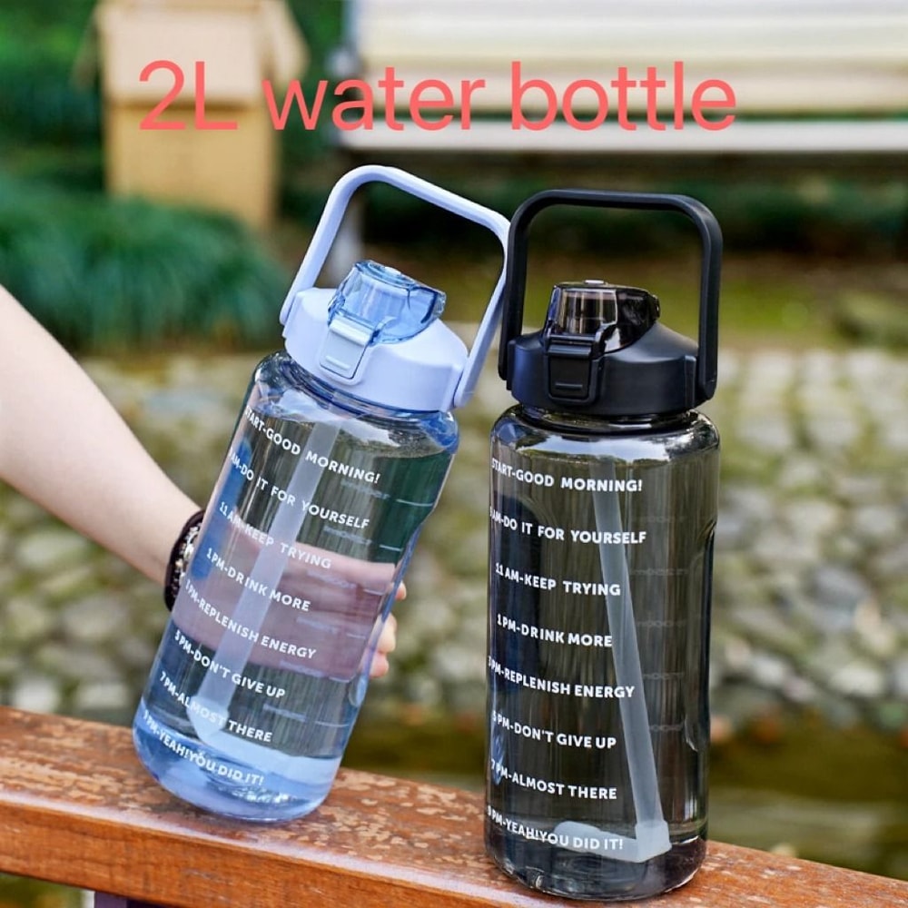 2L Large Capacity Portable Sports Water Bottle With Time Marker 0