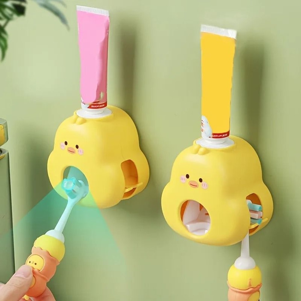 IndustrialStandard Automatic Yellow Duck Toothpaste Dispenser Professional Toothbrush Holder 2