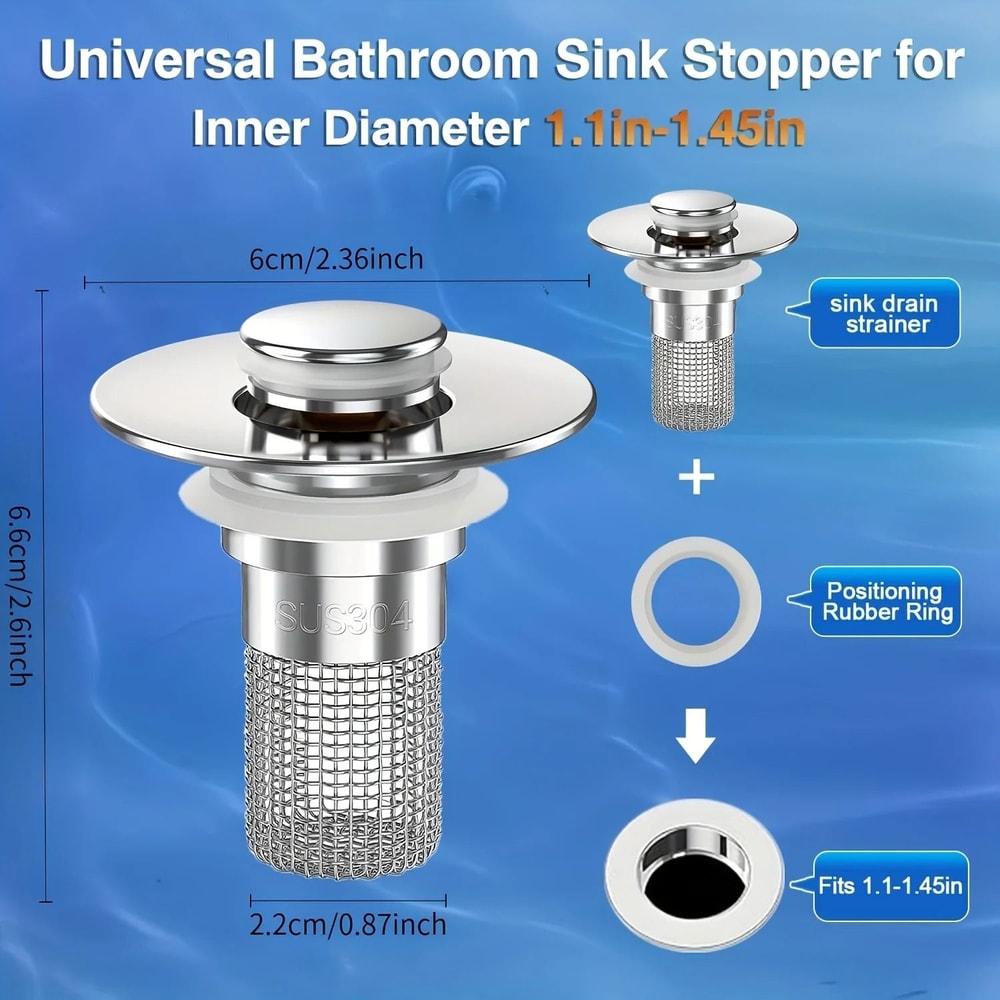 2Pack Stainless Steel PopUp Universal Sink Drain Strainer 1