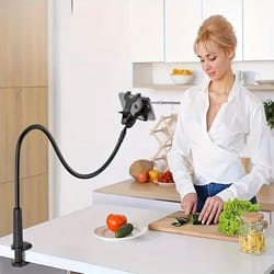 phone clip-on stand with flexible long arm gooseneck
