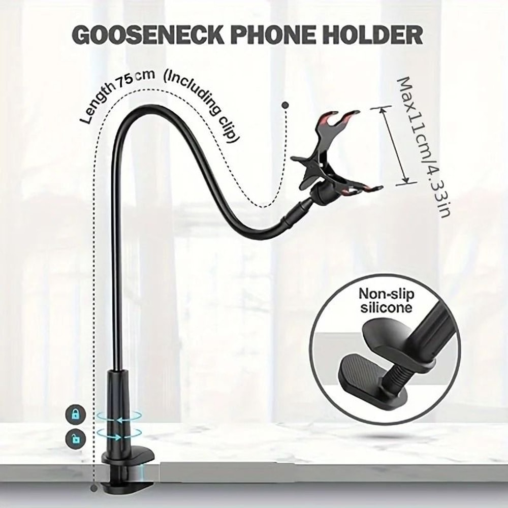 Phone Clipon Stand With Flexible Long Arm Gooseneck 2