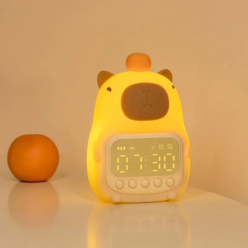 Cute Capybara Rechargeable Kids Alarm Clock Night Light 0