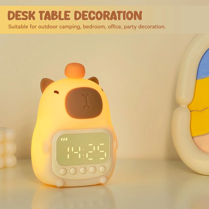 Cute Capybara Rechargeable Kids Alarm Clock Night Light 2