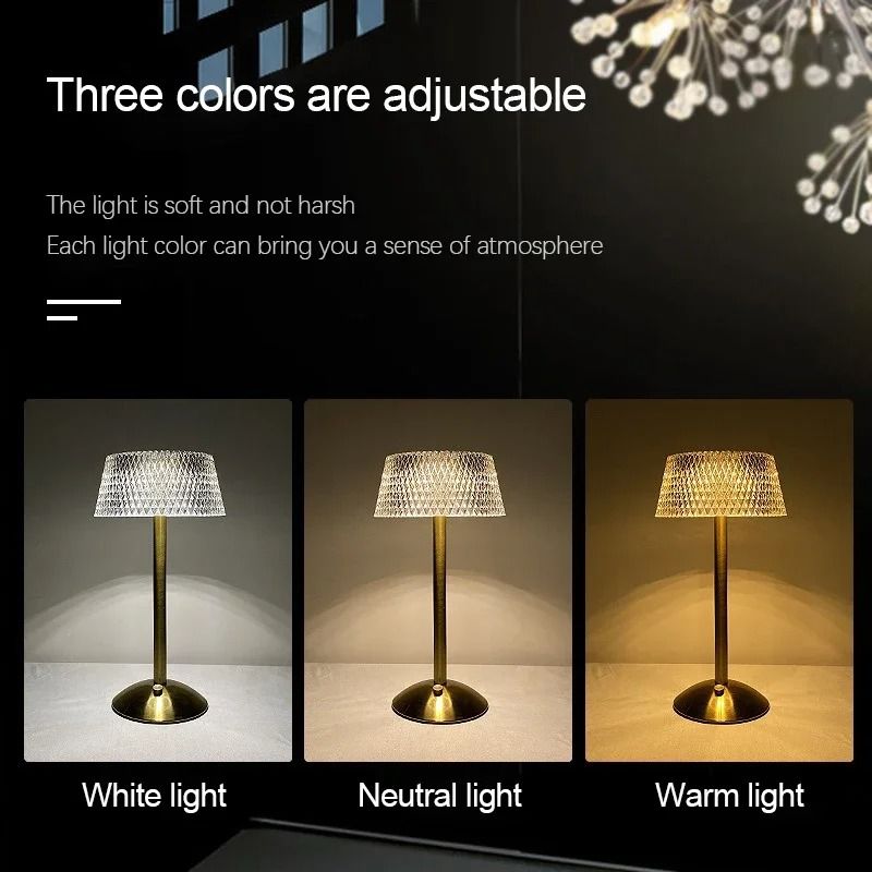 Rechargeable Crystal Glass LED Table Lamp 5