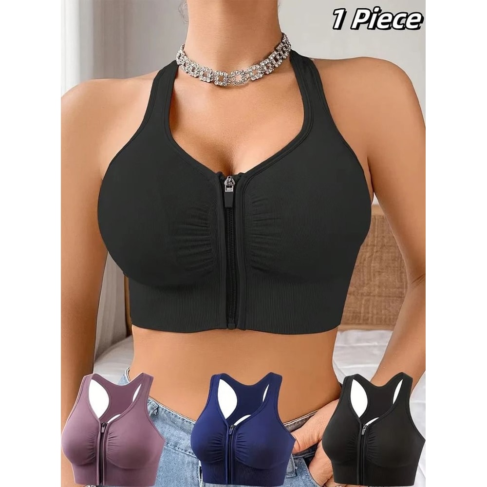 Front Zipper Sports Bra Fitness Top 0