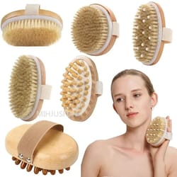 2 in 1 natural bristle dry skin body massage brush