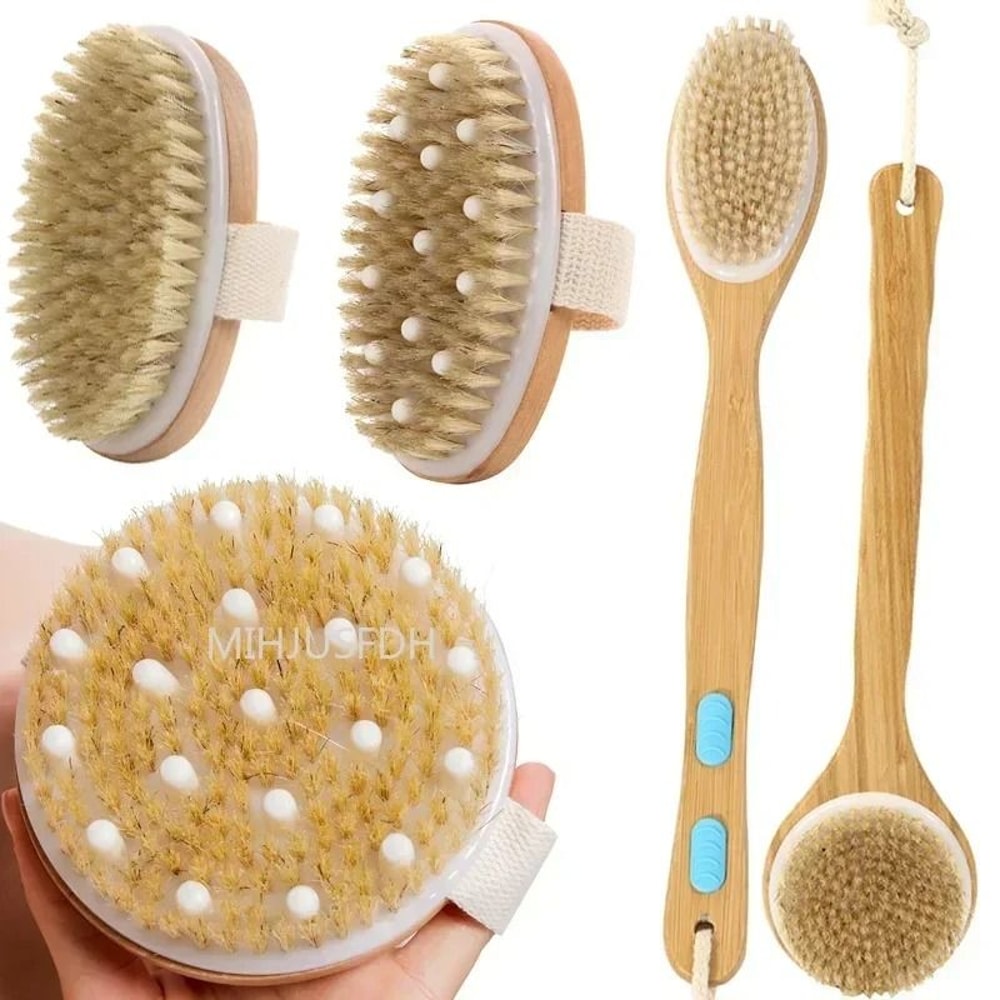 2 In 1 Natural Bristle Dry Skin Body Massage Brush 1