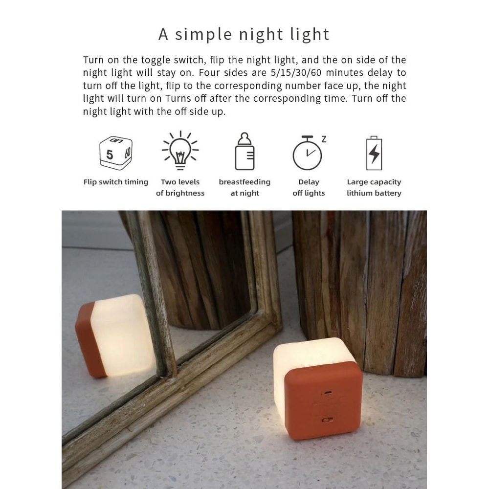 Cube LED Flip Timer Night Light 5