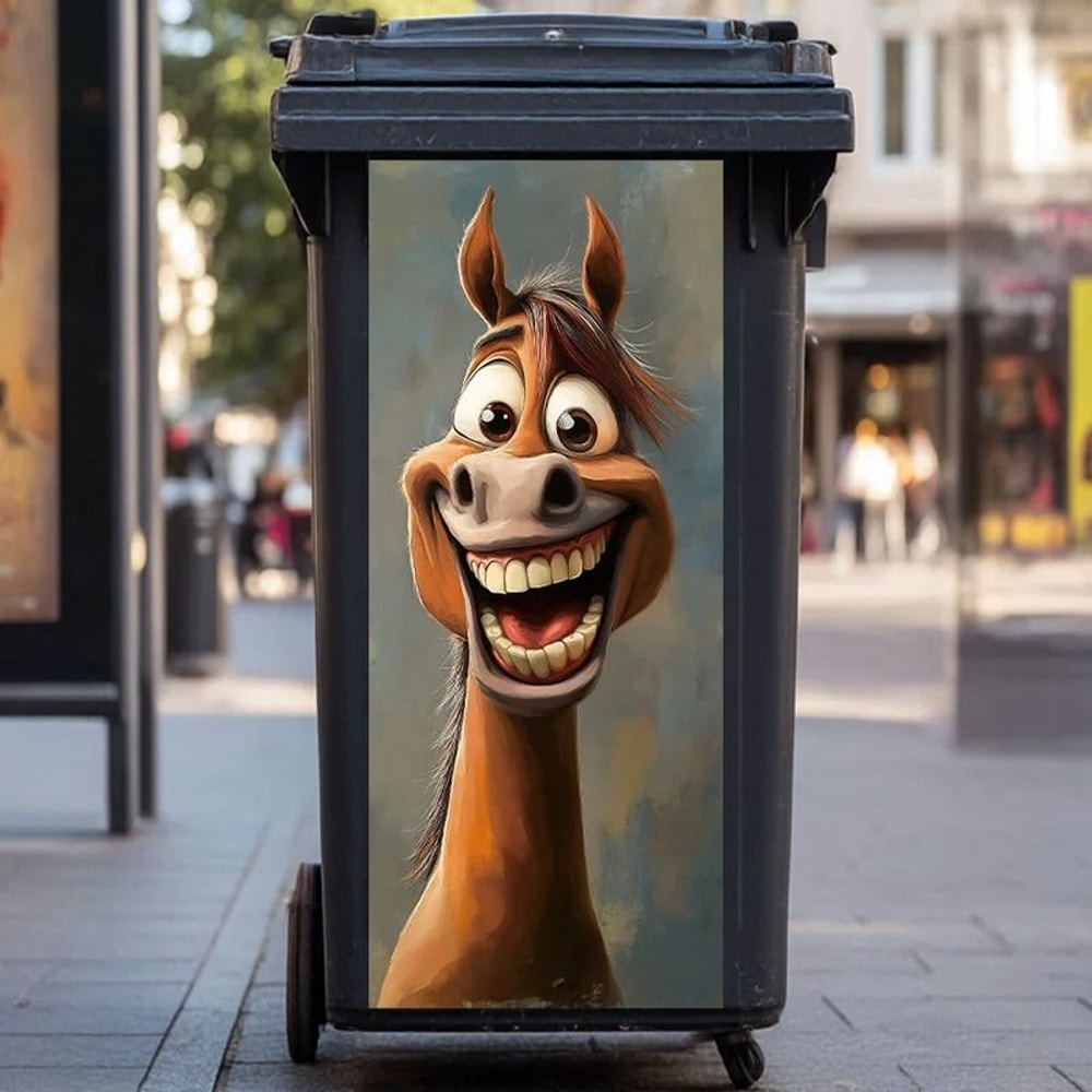 Funny Cartoon Horse Trash Can Sticker Decal 0