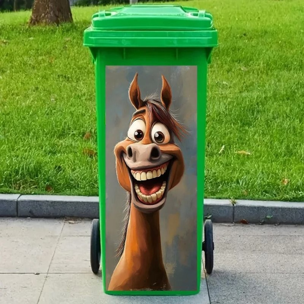 Funny Cartoon Horse Trash Can Sticker Decal 3
