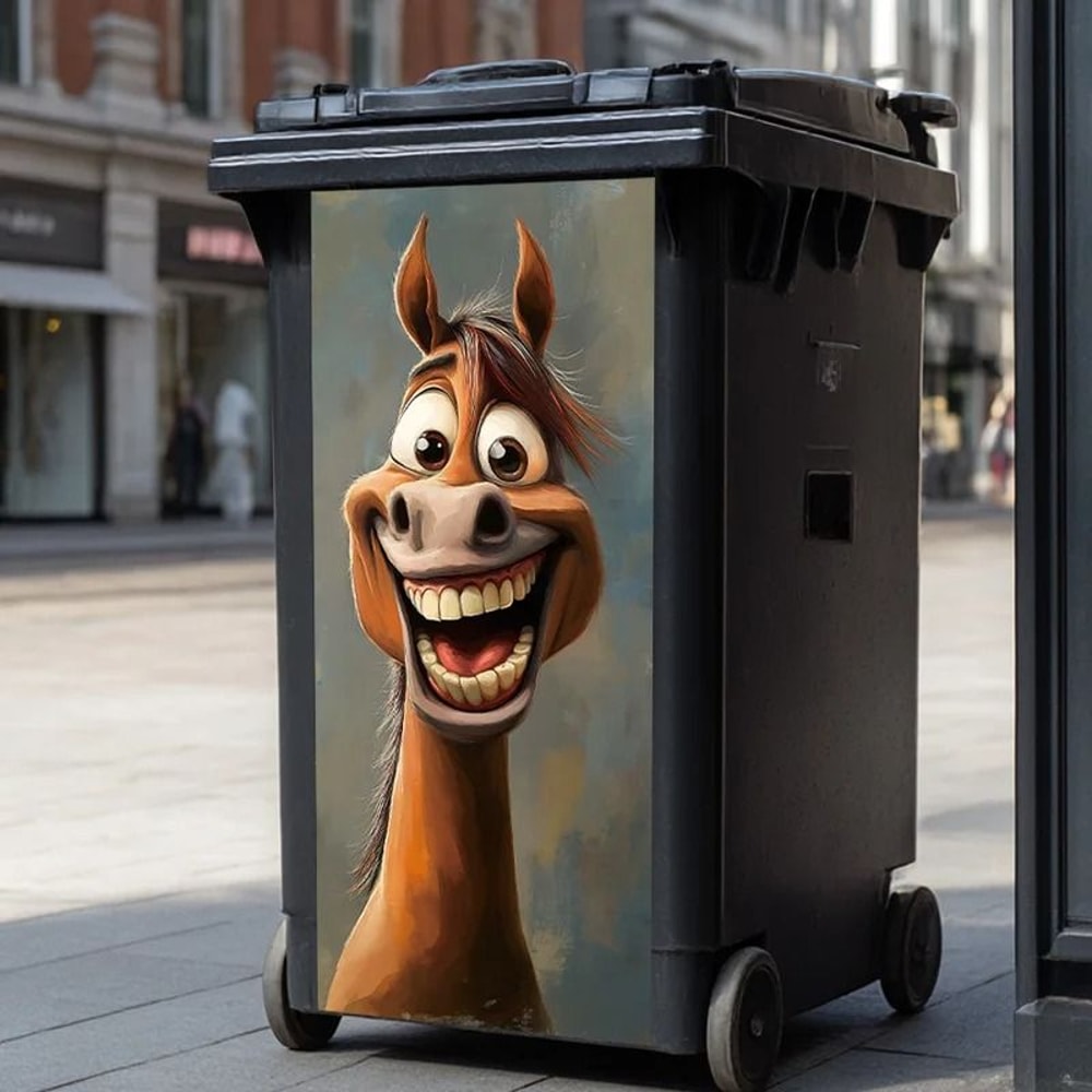 Funny Cartoon Horse Trash Can Sticker Decal 4