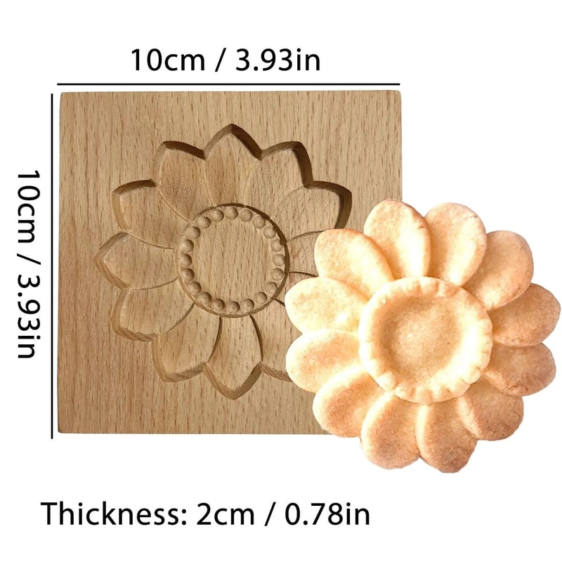 Wood Carved Floral Cookie Mold 8